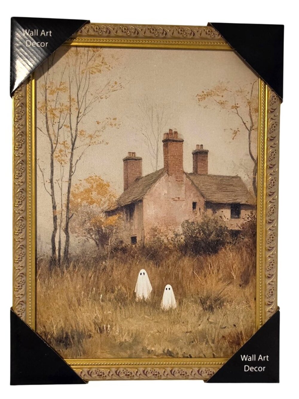 Country Halloween House with Ghosts in a Autumn Field 12x16 Wall Art